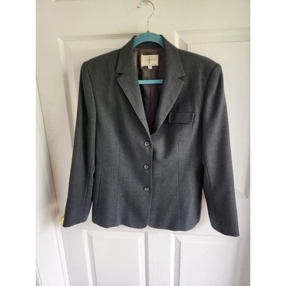 F Carriere Sandra Angelozzi SZ 42 100% Wool Dark Gray Lined Blazer  Woolmark - Picture 1 of 9